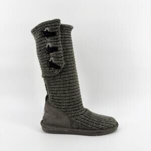 Bearpaw Women’s Knit Tall Boots Size 8 Gray 658W, Cozy Style, Good Condition
